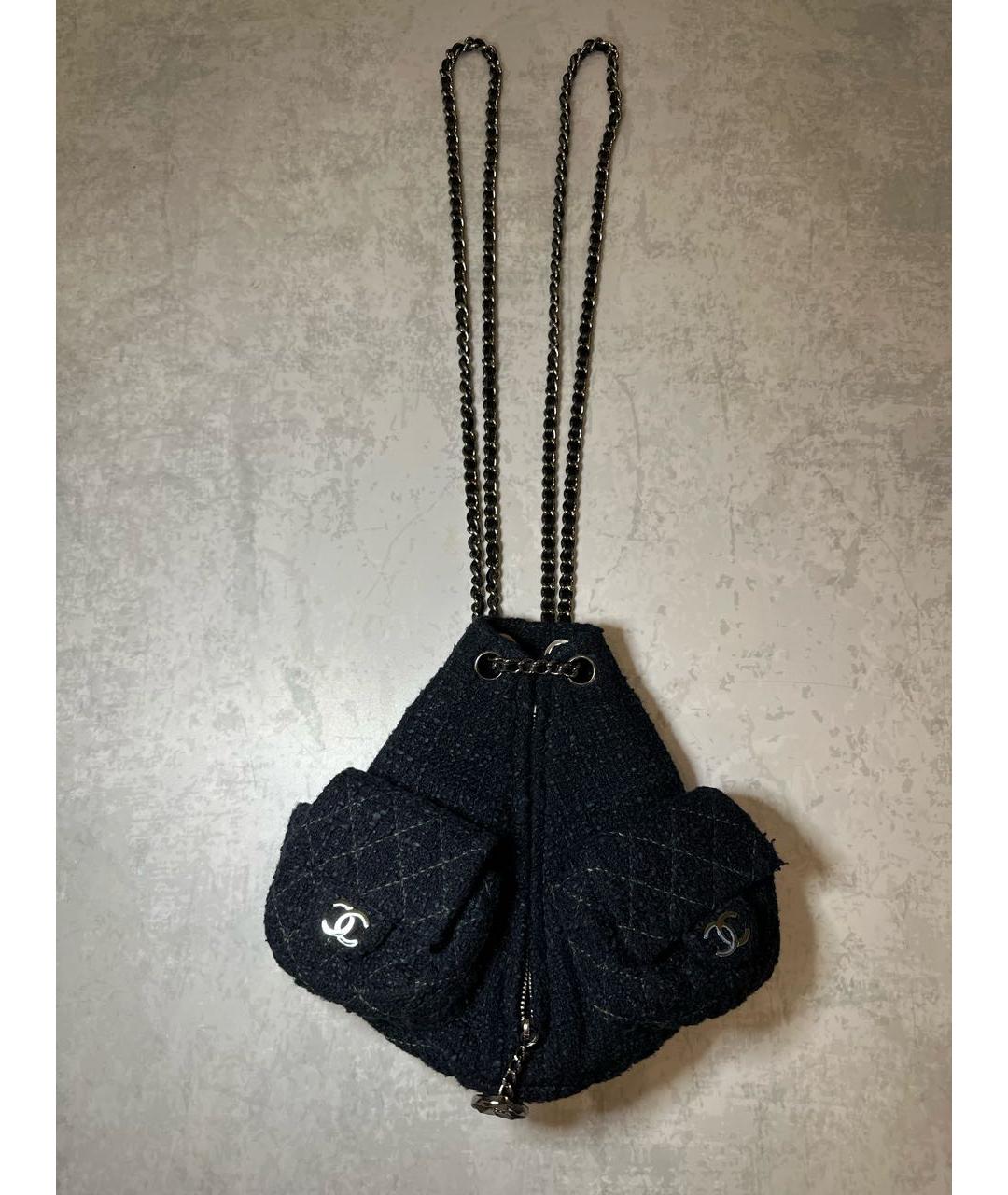 CHANEL PRE-OWNED Темно-синий твидовый рюкзак, фото 5