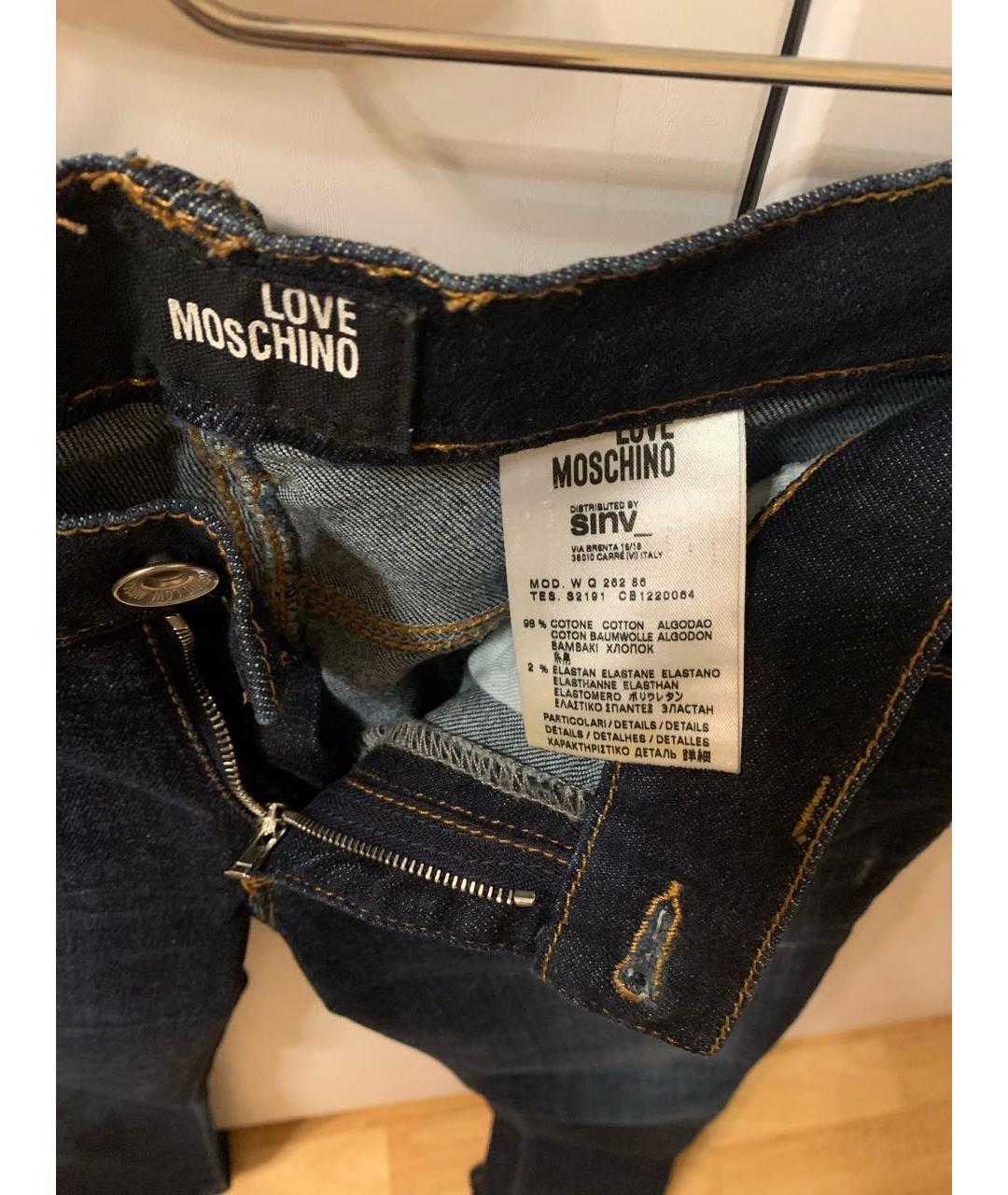 LOVE MOSCHINO Темно-синие хлопко-эластановые прямые джинсы, фото 6