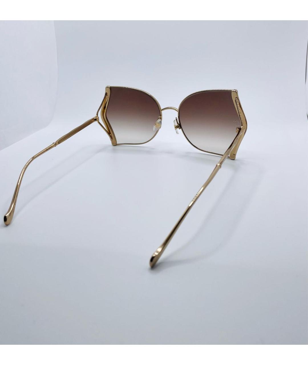 ELIE SAAB Золотые металлические солнцезащитные очки, фото 3