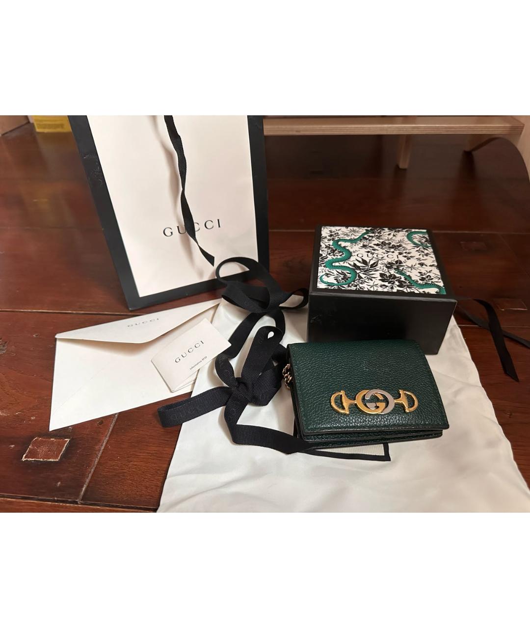 GUCCI Зеленый кожаный кошелек, фото 4