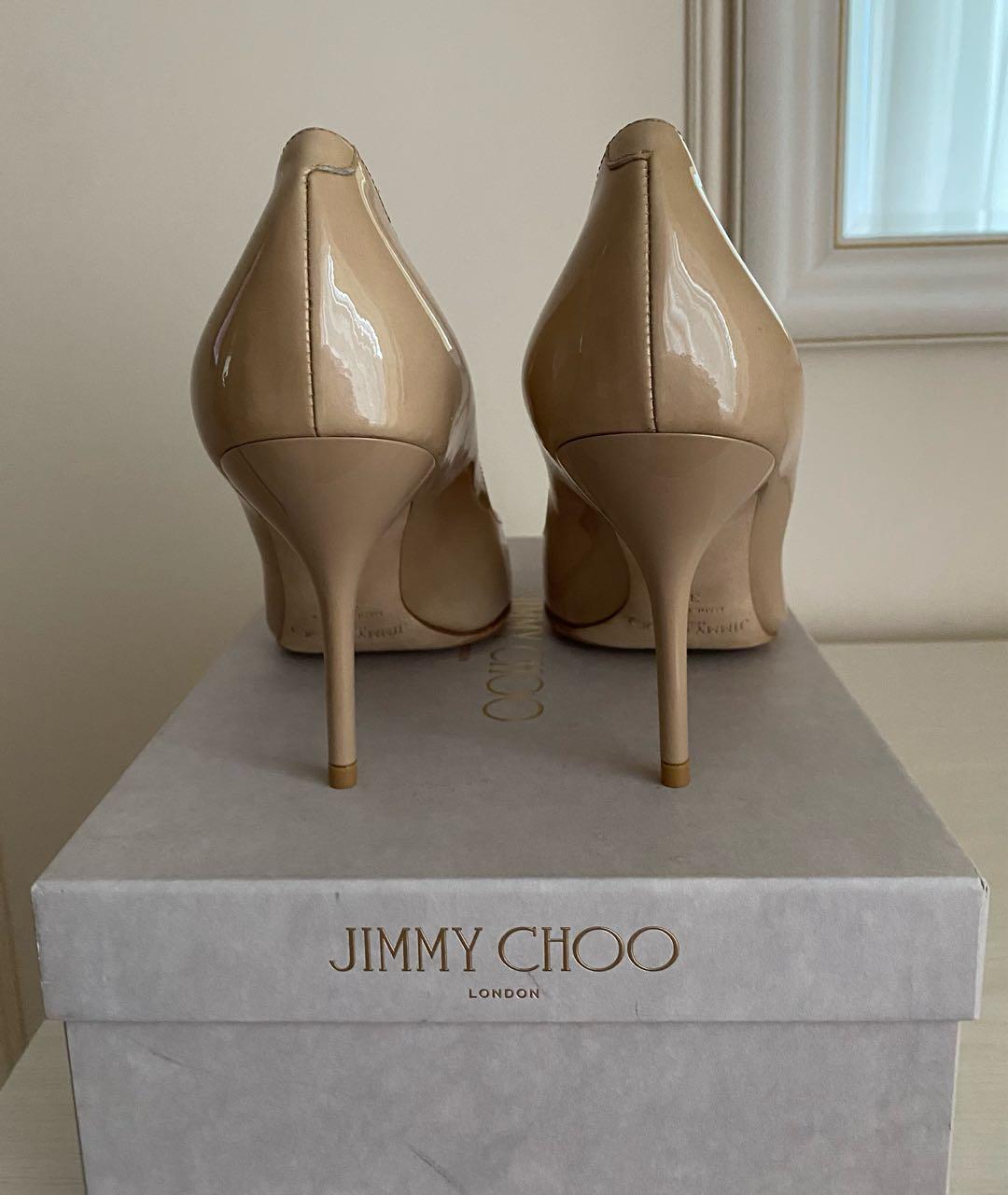 JIMMY CHOO Бежевые туфли из лакированной кожи, фото 4