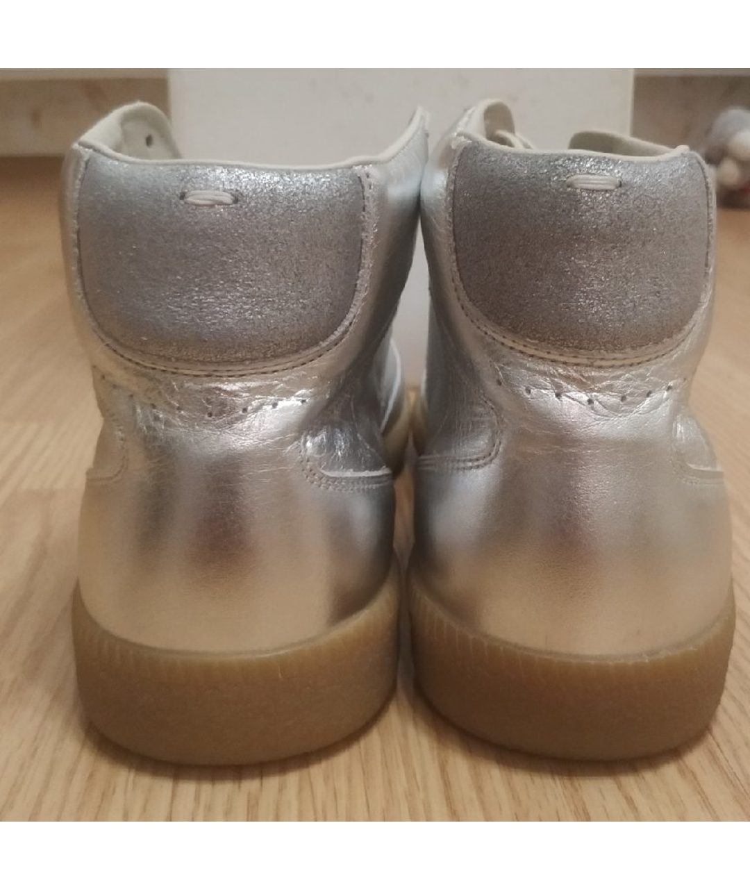 MAISON MARGIELA Серебряные кожаные высокие кроссовки / кеды, фото 4