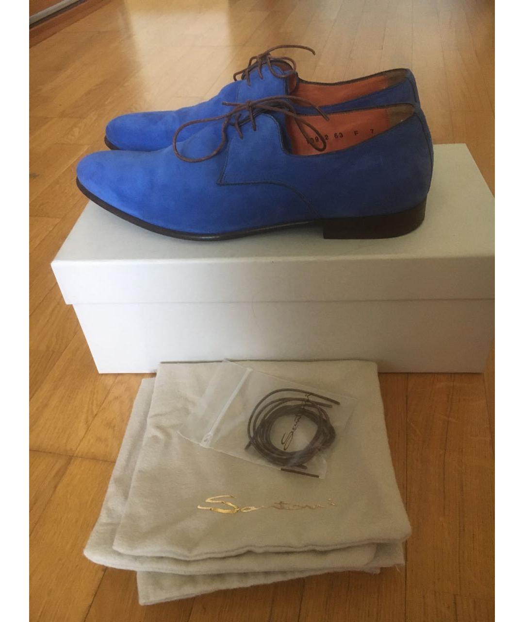 SANTONI Голубые замшевые туфли, фото 5