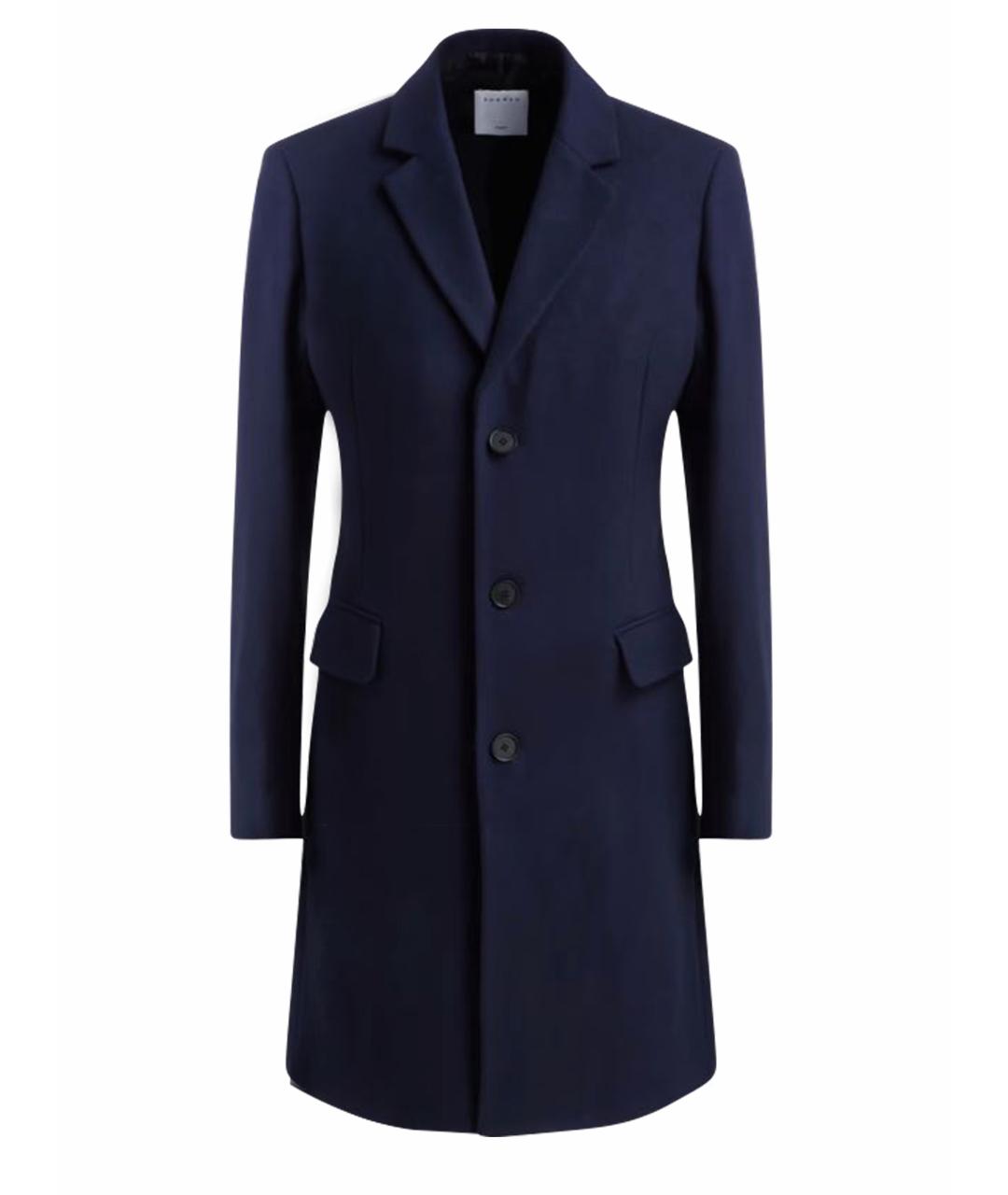 SANDRO Темно-синее шерстяное пальто, фото 1