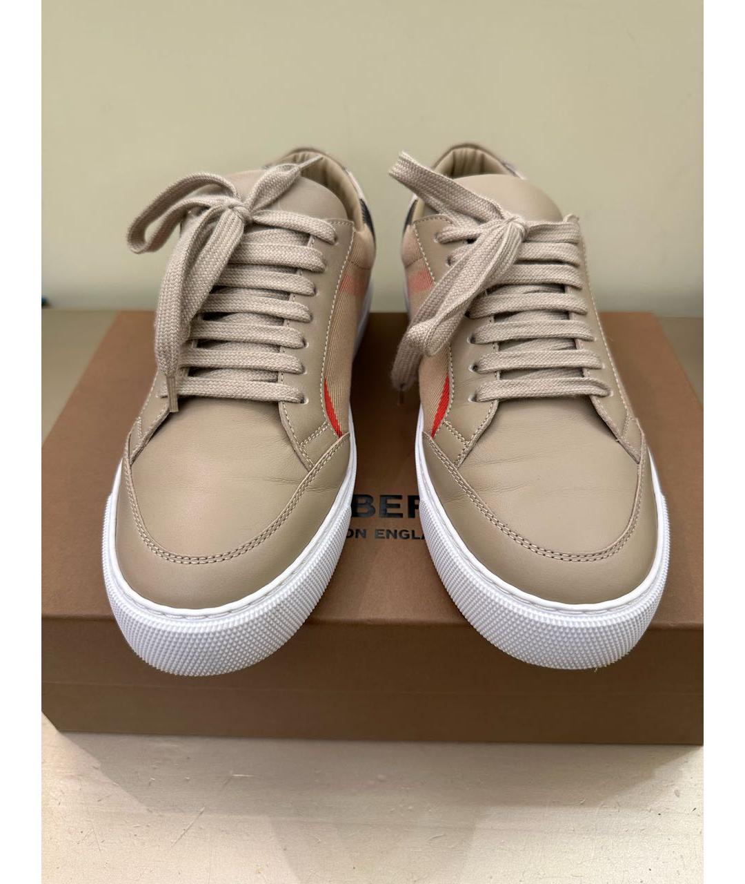 BURBERRY Бежевые кожаные кеды, фото 2