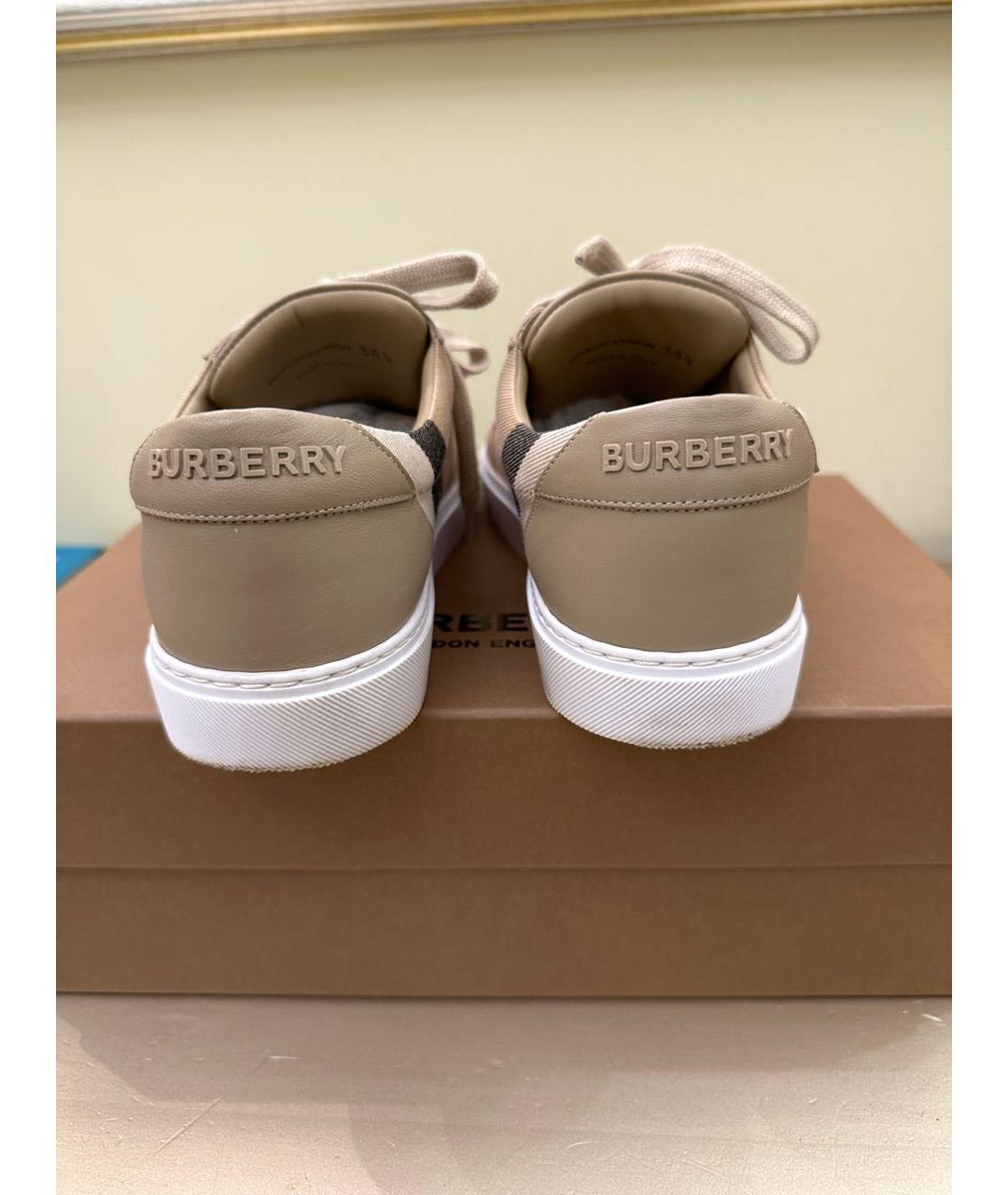 BURBERRY Бежевые кожаные кеды, фото 4