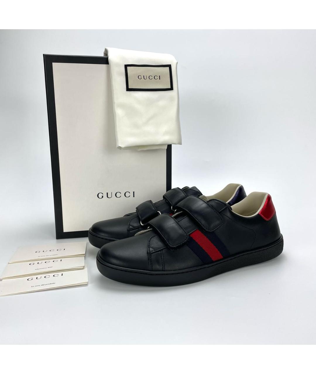 GUCCI Черные кожаные кеды, фото 8