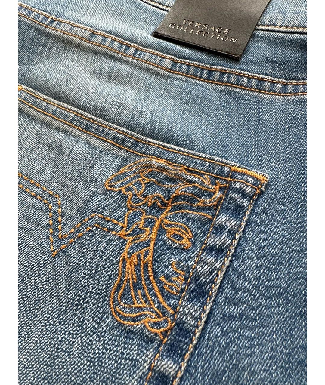 VERSACE COLLECTION Голубые хлопко-эластановые джинсы скинни, фото 5