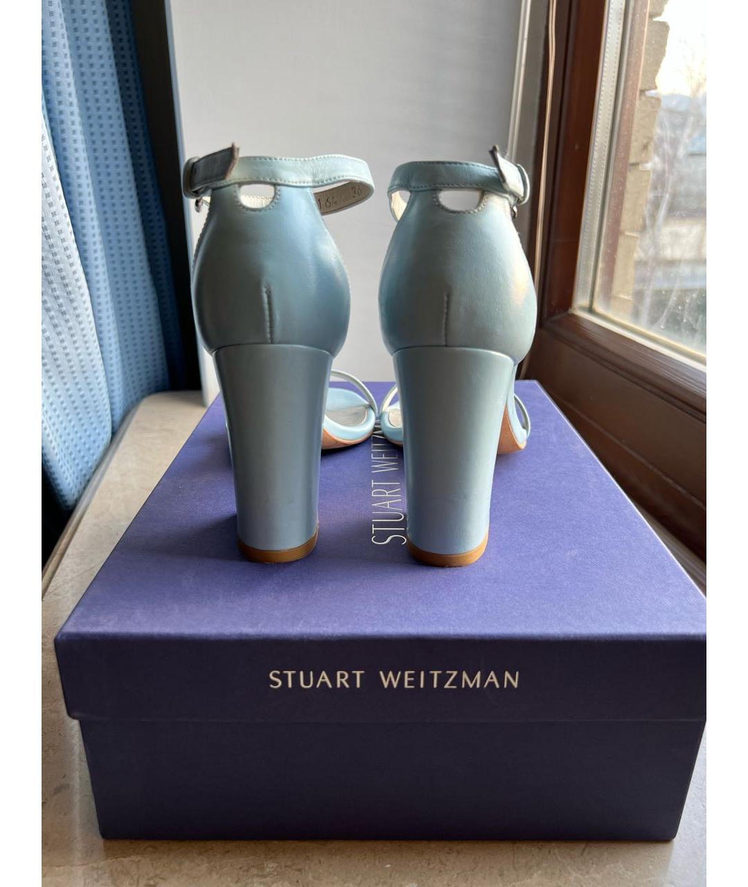 STUART WEITZMAN Голубые кожаные босоножки, фото 4