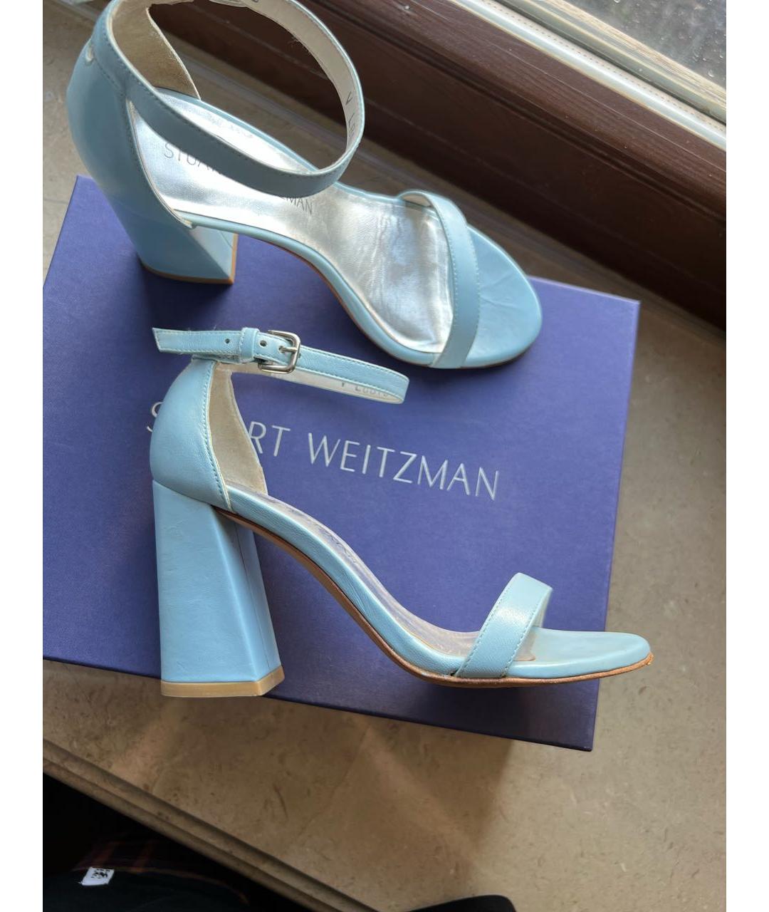 STUART WEITZMAN Голубые кожаные босоножки, фото 5