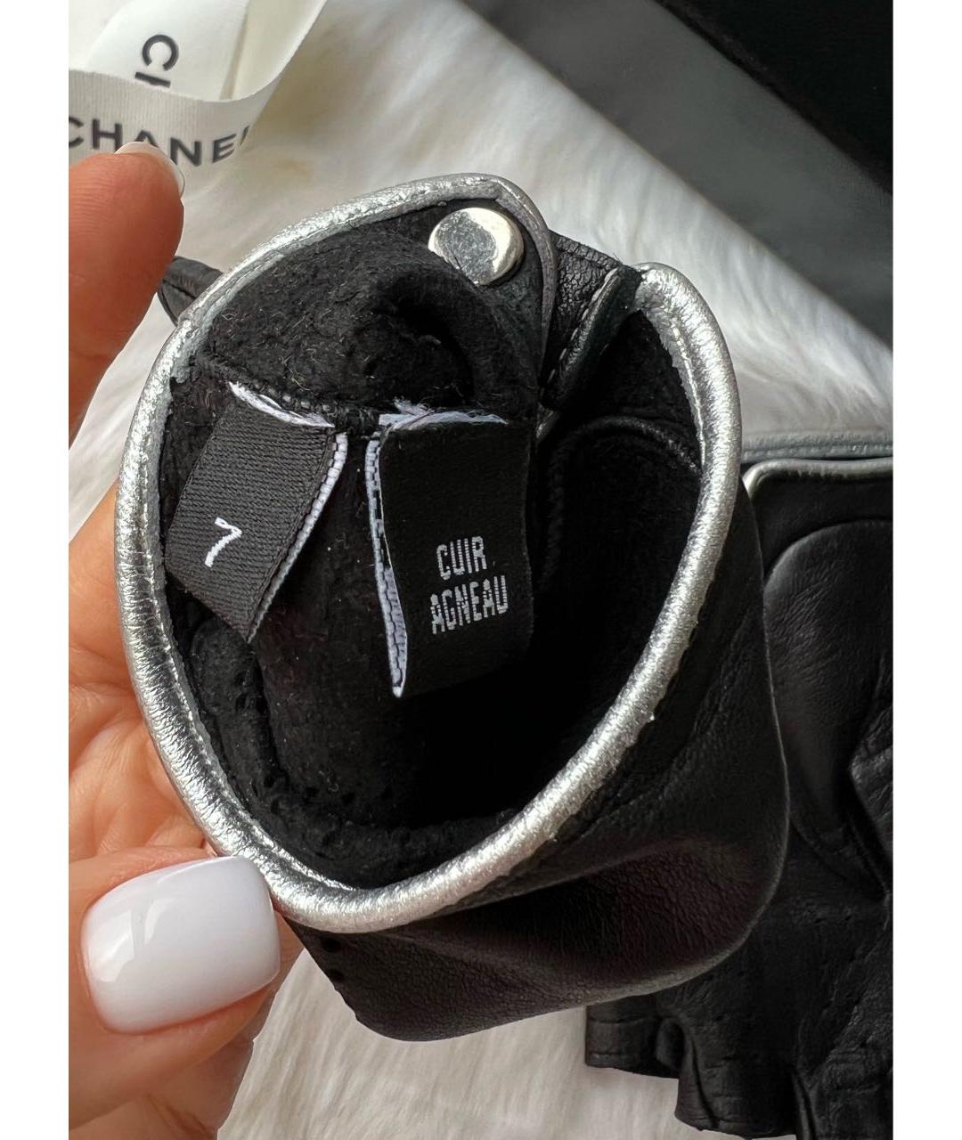 CHANEL Черные кожаные митенки, фото 4