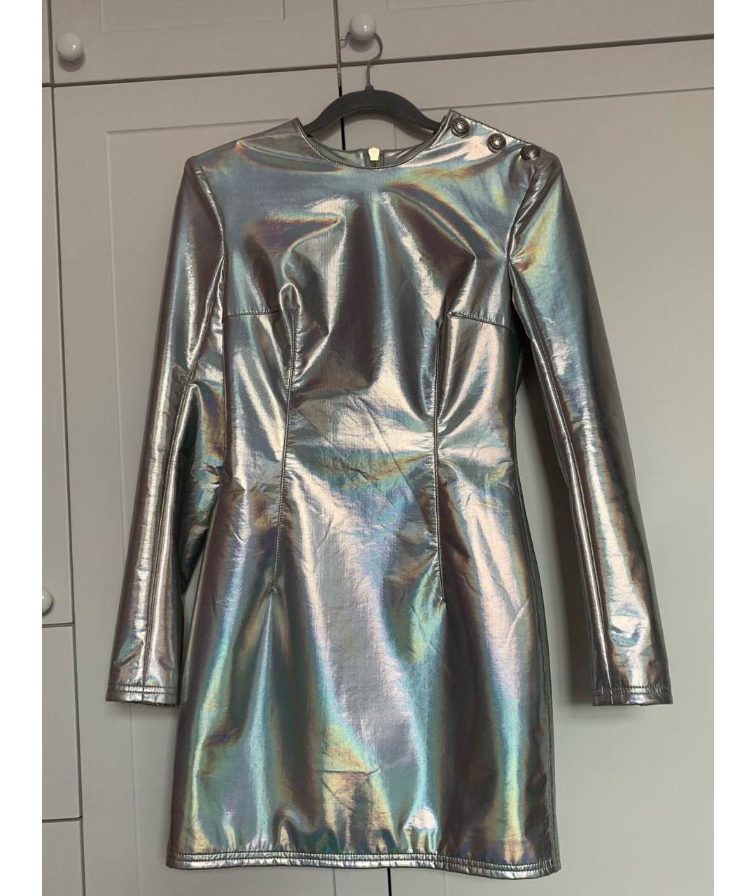 BALMAIN Серебряное полиэстеровое коктейльное платье, фото 7