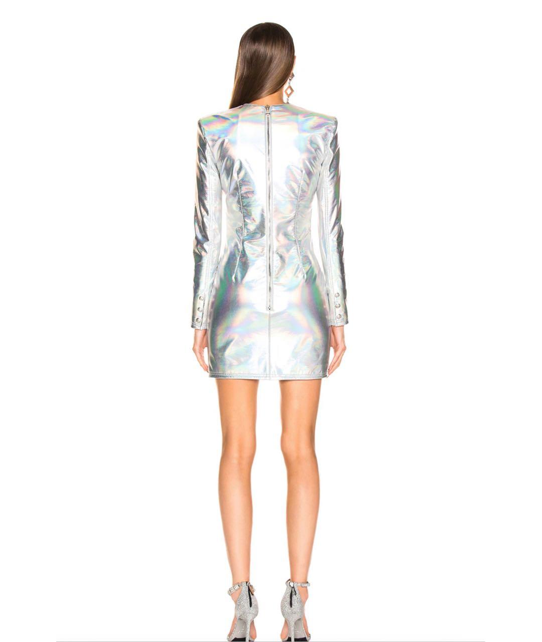 BALMAIN Серебряное полиэстеровое коктейльное платье, фото 2