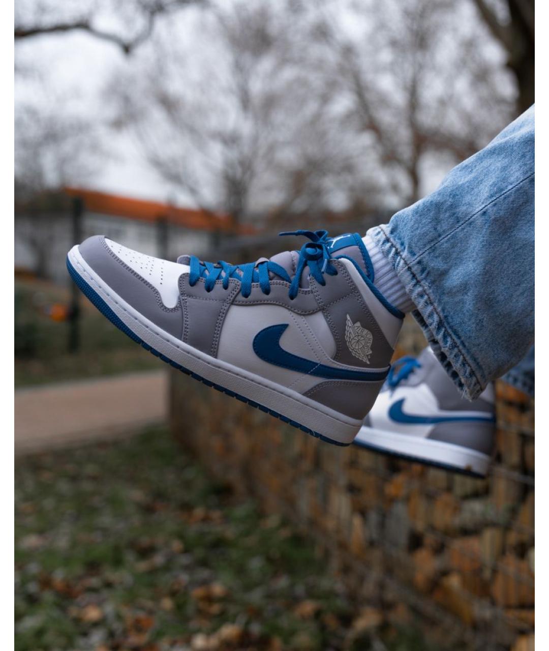 JORDAN Серые кожаные высокие кроссовки / кеды, фото 5