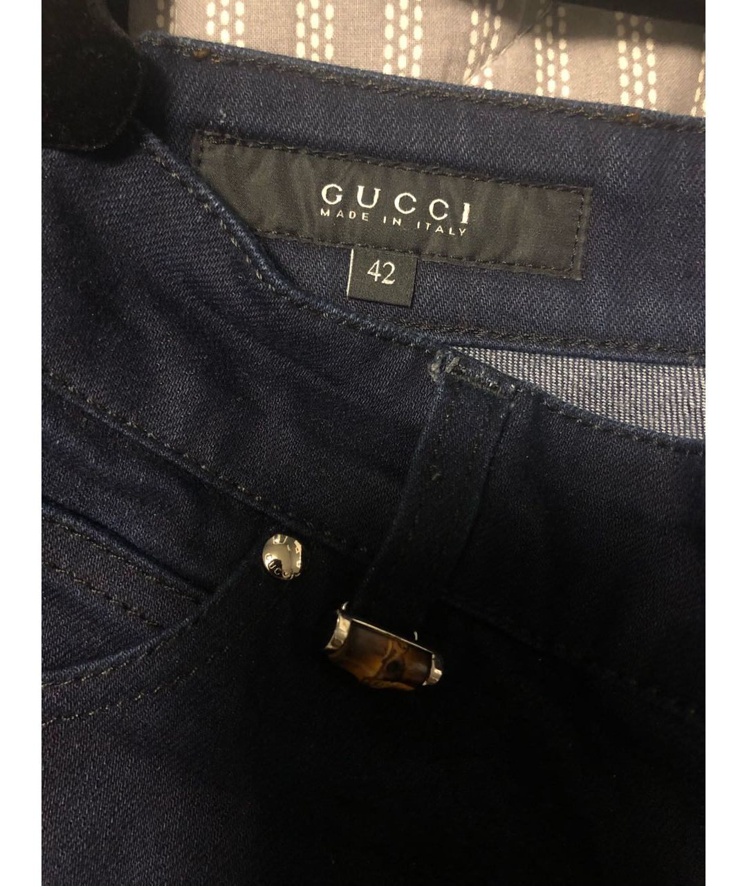 GUCCI Темно-синие хлопковые джинсы клеш, фото 6