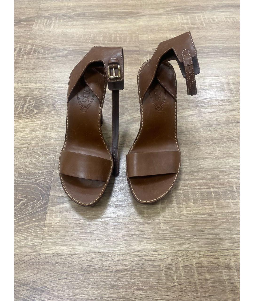 TOD'S Коричневые кожаные босоножки, фото 2