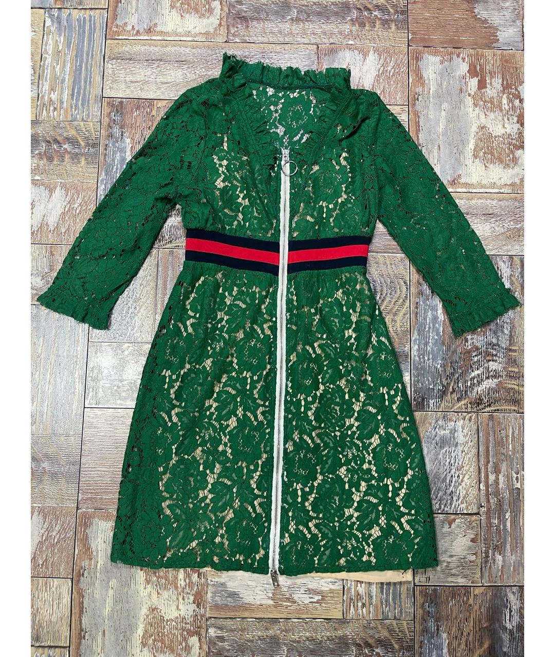 GUCCI Зеленые кружевное повседневное платье, фото 4