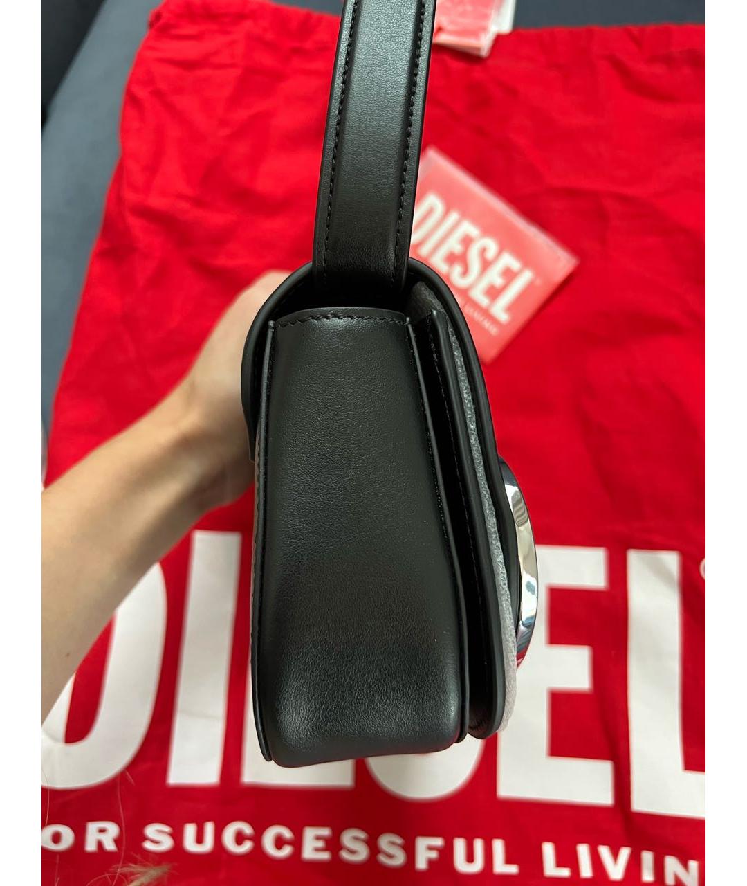 DIESEL Черная кожаная сумка с короткими ручками, фото 6
