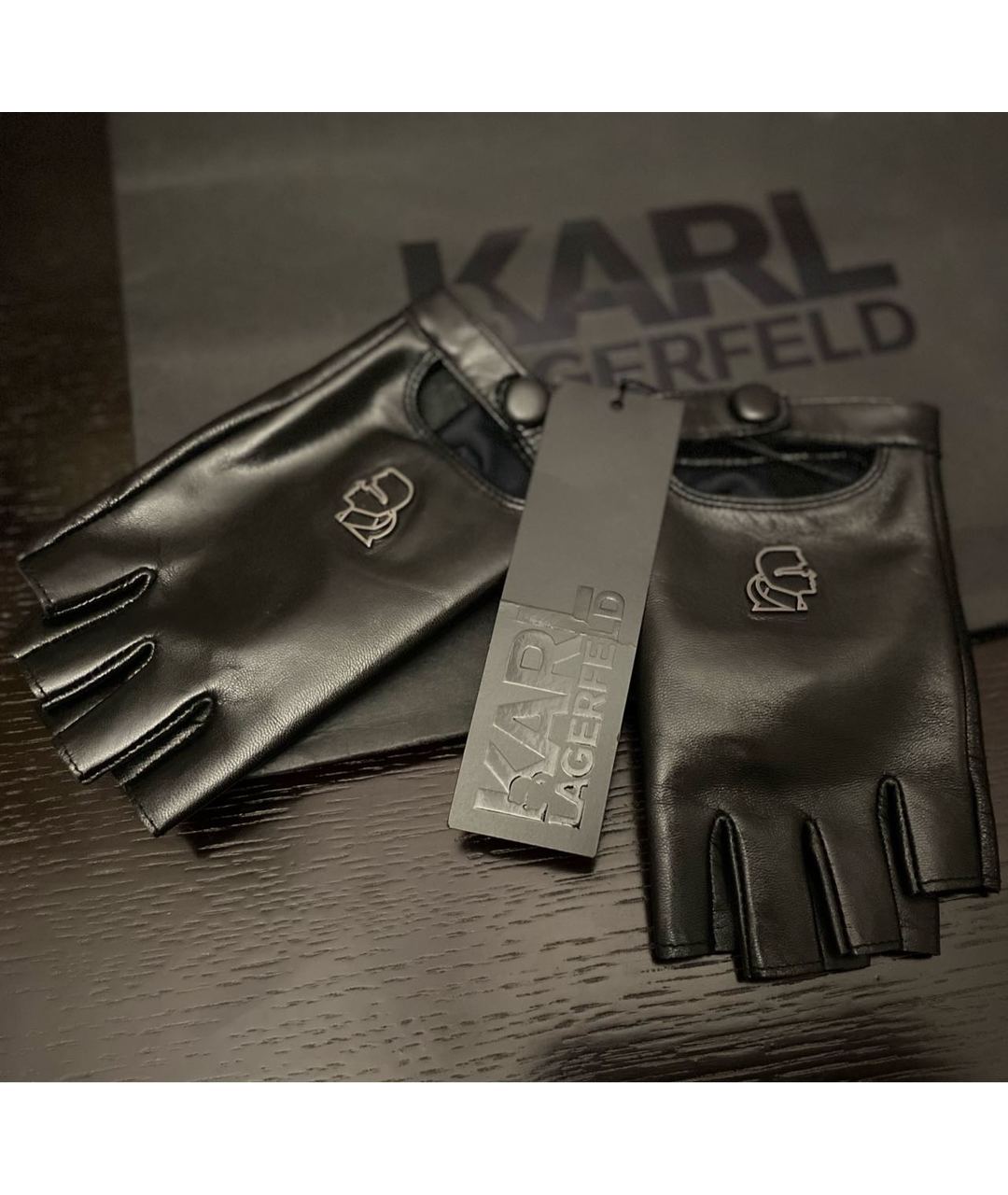 KARL LAGERFELD Черные кожаные перчатки, фото 2