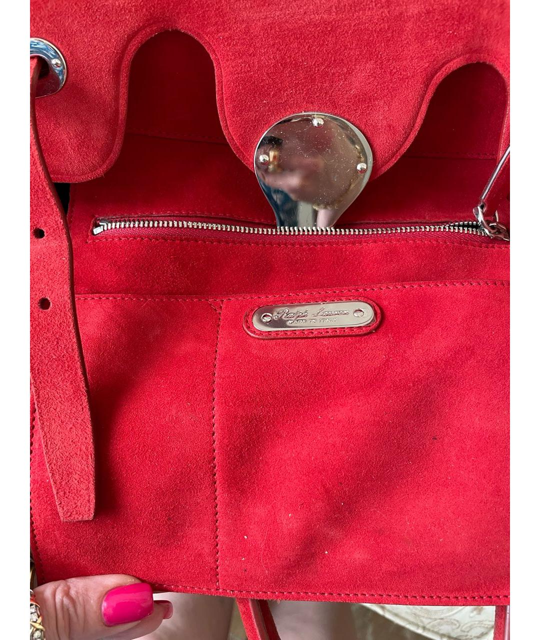 POLO RALPH LAUREN Красная замшевая сумка с короткими ручками, фото 7