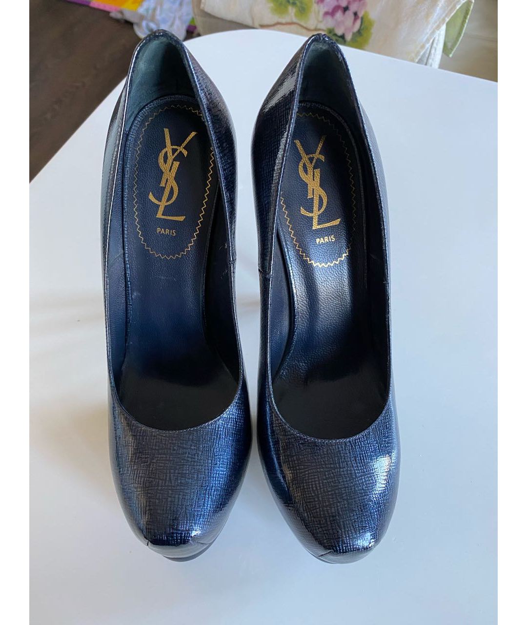 YVES SAINT LAURENT VINTAGE Темно-синие туфли из лакированной кожи, фото 2