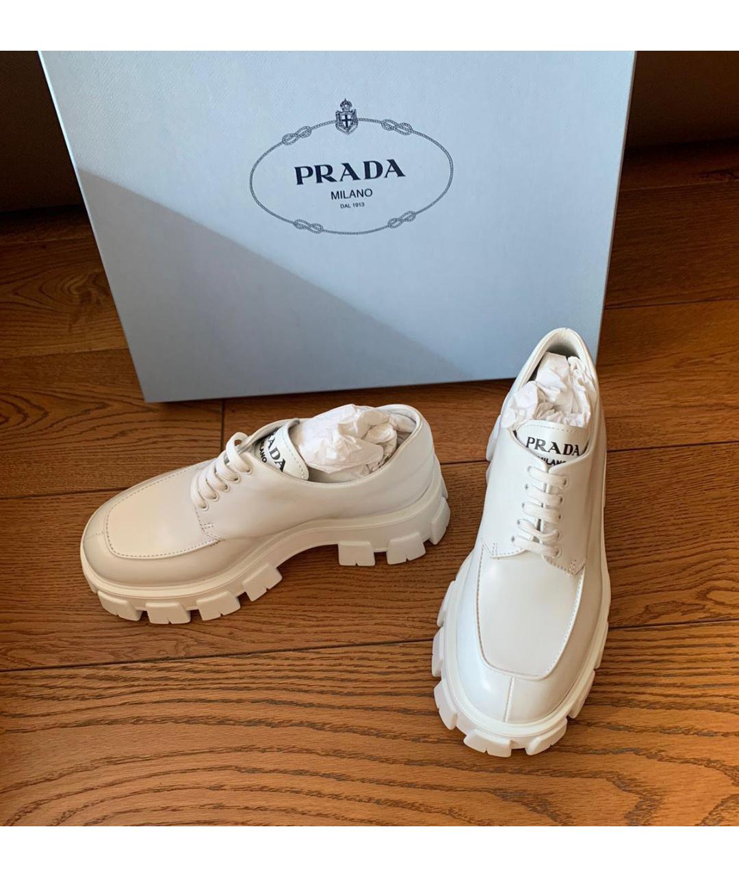 PRADA Белые кожаные ботинки, фото 3