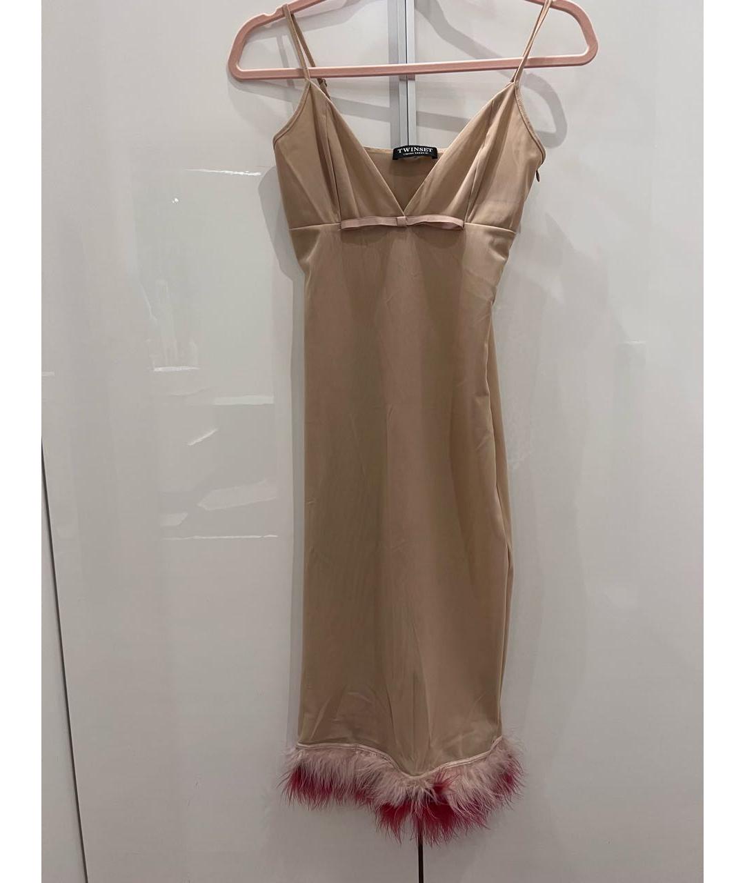 TWIN-SET Бежевое сетчатое вечернее платье, фото 7