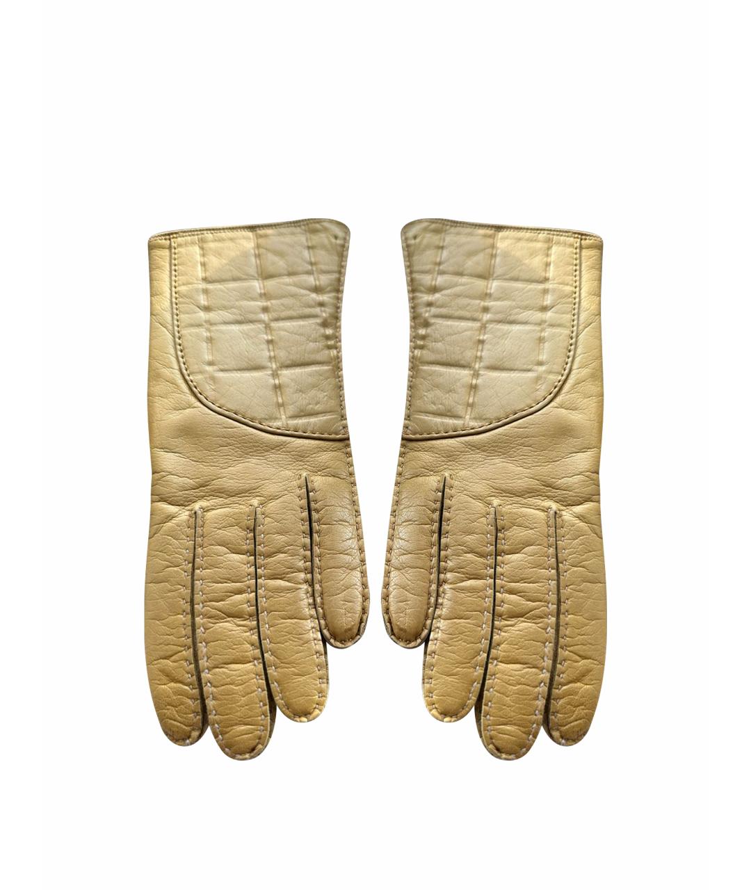 CHANEL PRE-OWNED Горчичные кожаные перчатки, фото 1