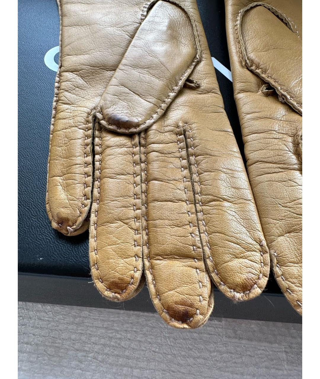CHANEL PRE-OWNED Горчичные кожаные перчатки, фото 8