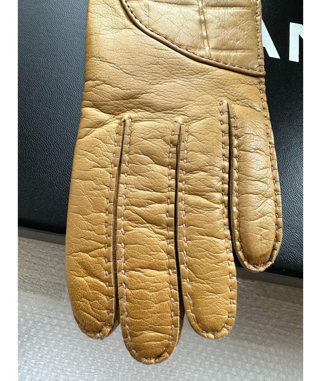 CHANEL PRE-OWNED Горчичные кожаные перчатки, фото 4