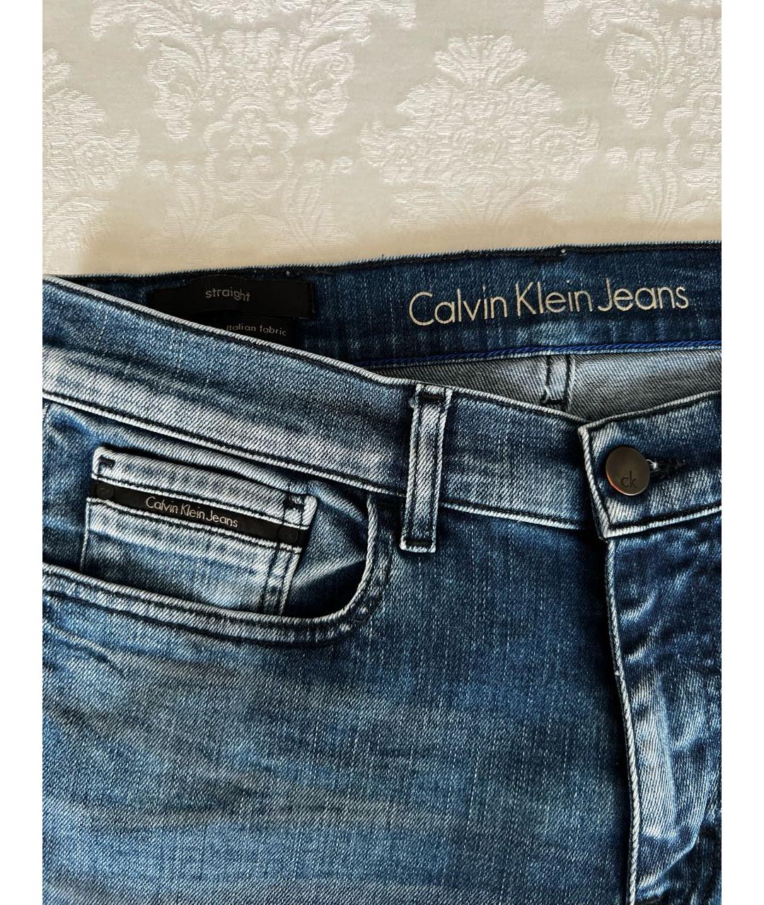 CALVIN KLEIN Синие хлопко-эластановые прямые джинсы, фото 3