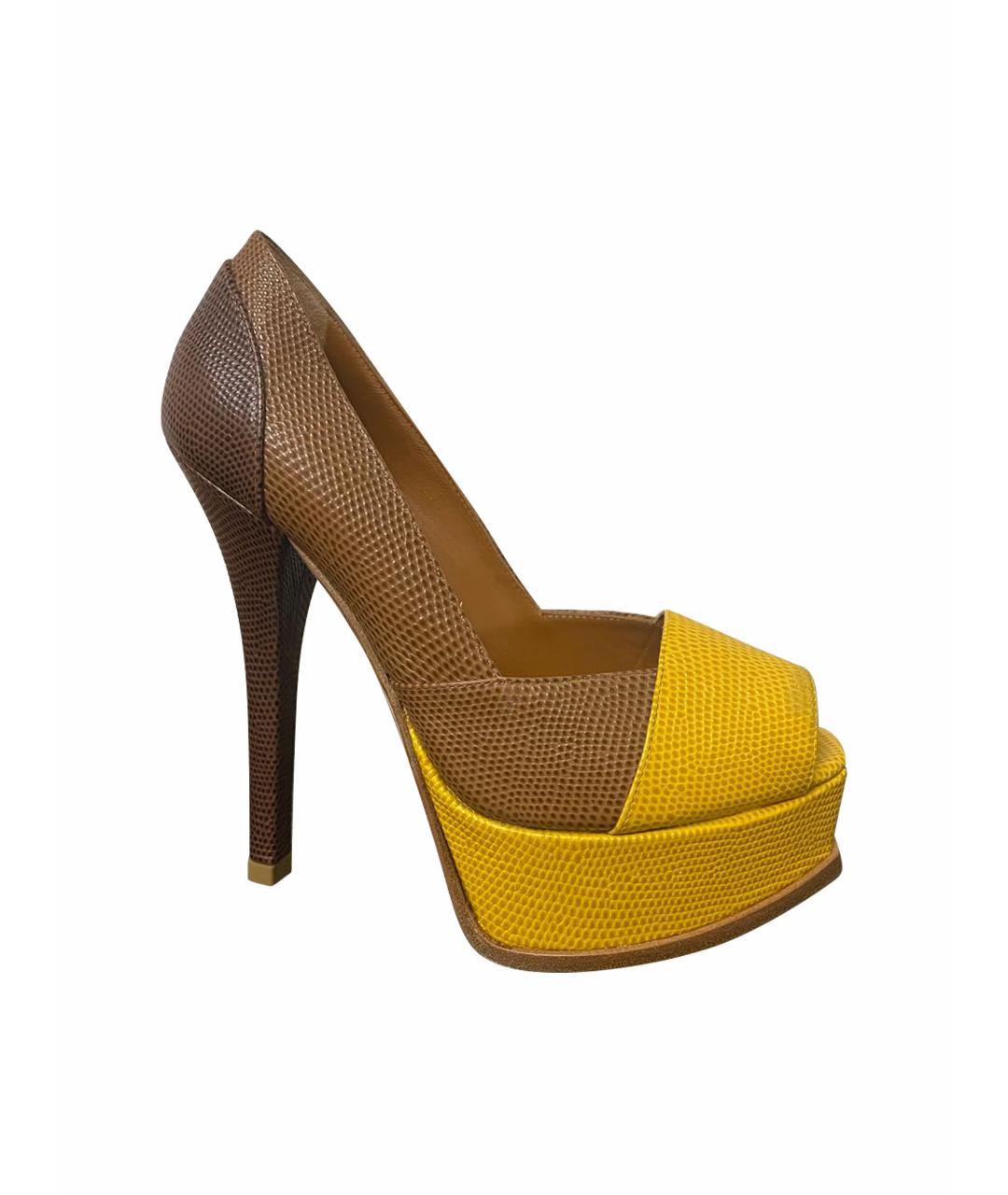 FENDI Желтые туфли из экзотической кожи, фото 1