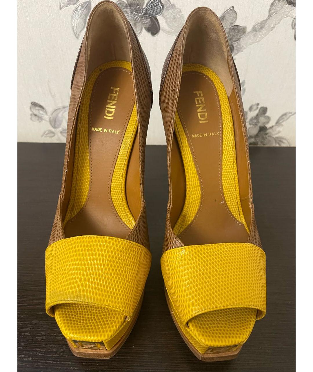 FENDI Желтые туфли из экзотической кожи, фото 4