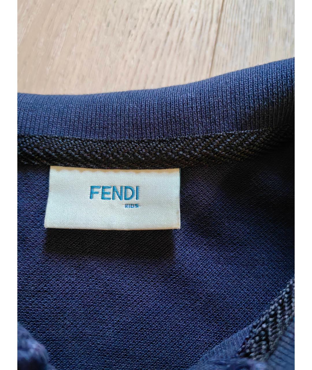 FENDI Темно-синяя хлопковая детская футболка, фото 4