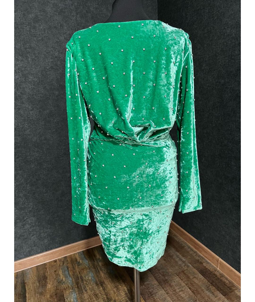 THE ATTICO Зеленые велюровое коктейльное платье, фото 2