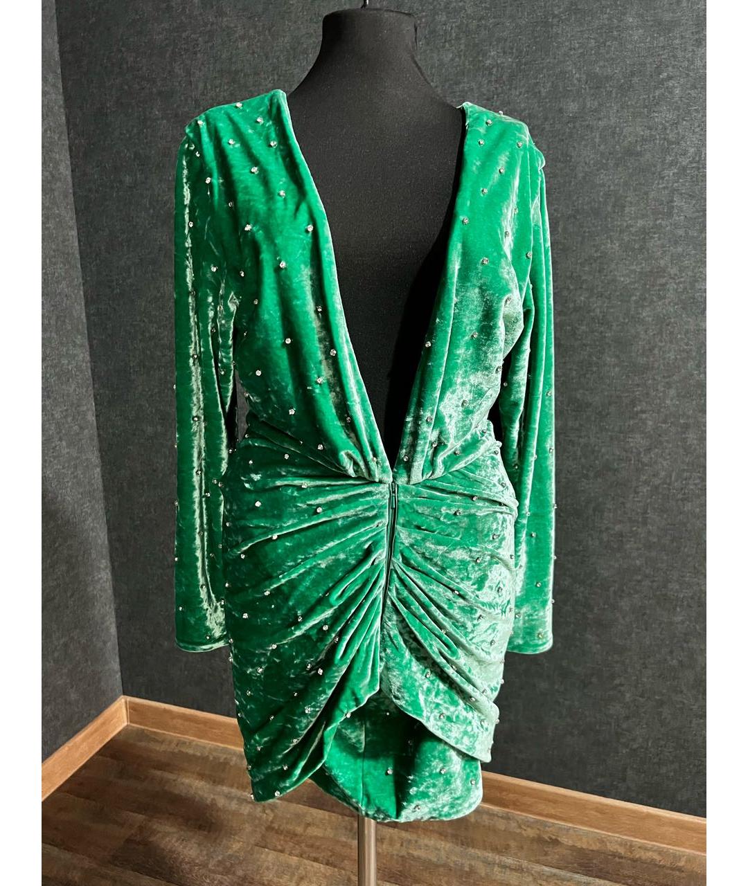THE ATTICO Зеленые велюровое коктейльное платье, фото 6