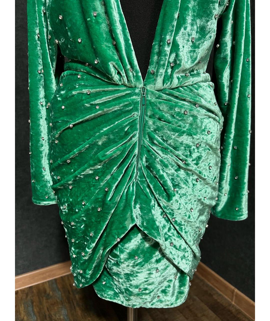 THE ATTICO Зеленые велюровое коктейльное платье, фото 3