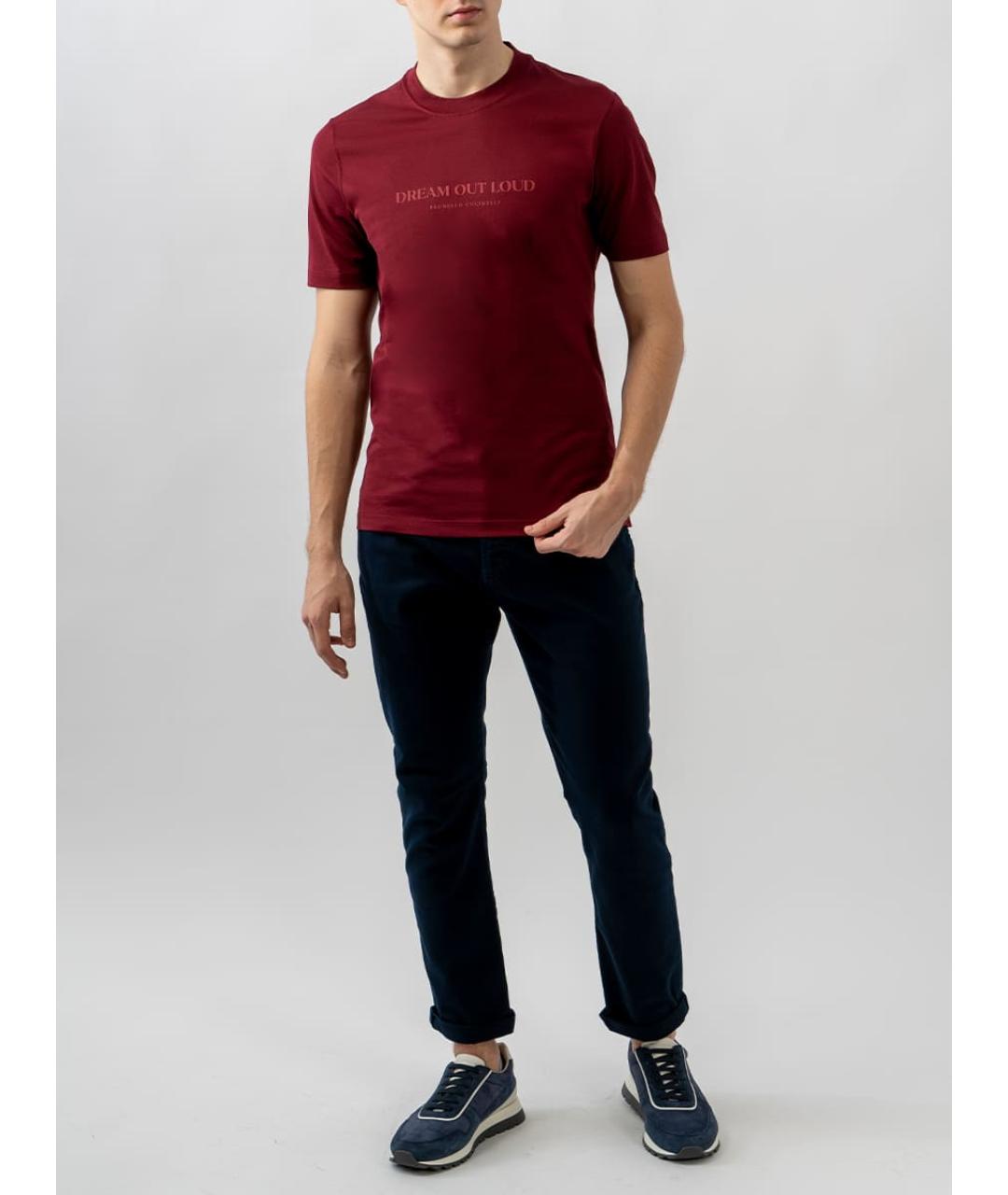 BRUNELLO CUCINELLI Бордовая хлопковая футболка, фото 3