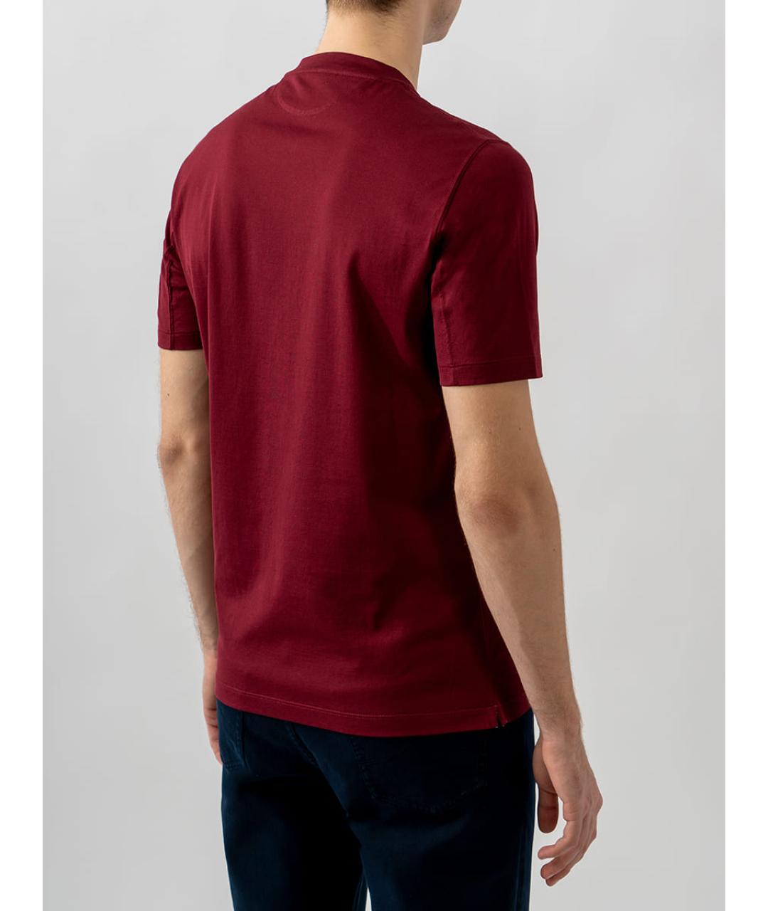 BRUNELLO CUCINELLI Бордовая хлопковая футболка, фото 2