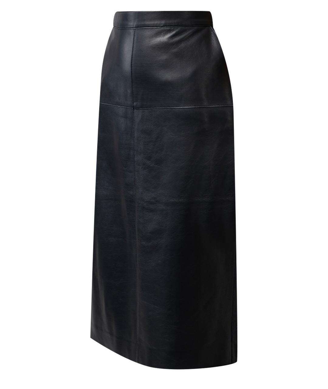 P.A.R.O.S.H. Черная кожаная юбка миди, фото 1