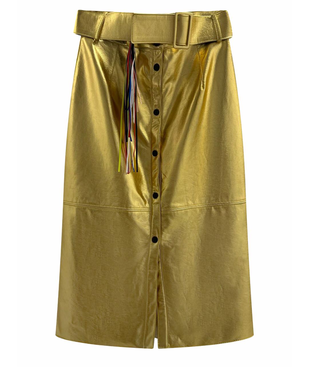 MSGM Золотая кожаная юбка миди, фото 1