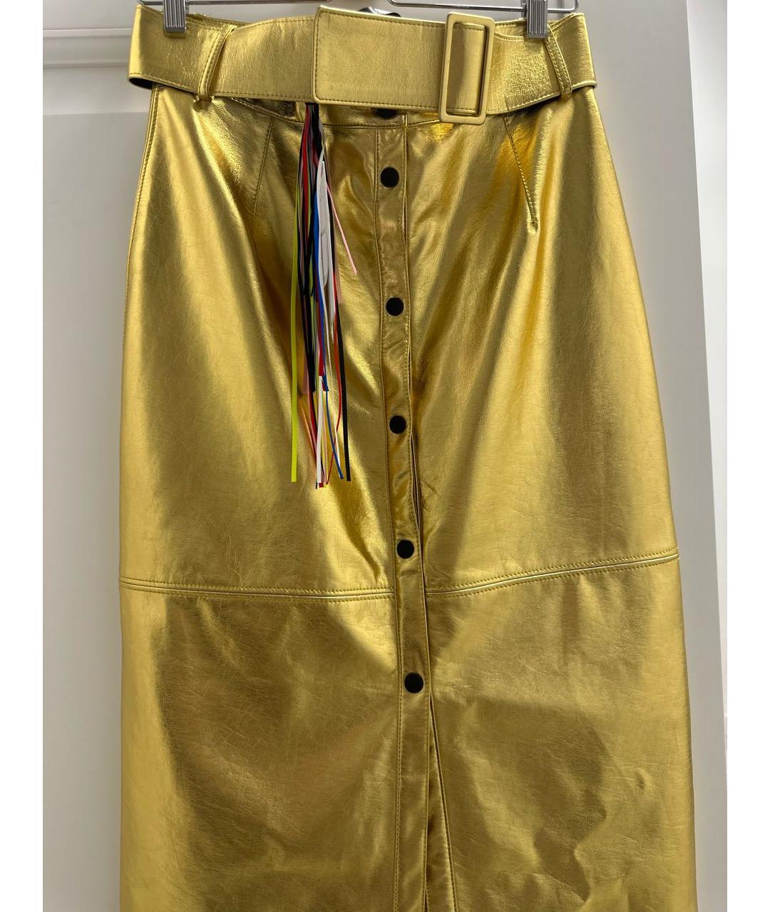 MSGM Золотая кожаная юбка миди, фото 2