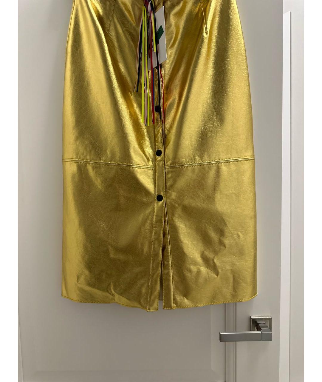 MSGM Золотая кожаная юбка миди, фото 4
