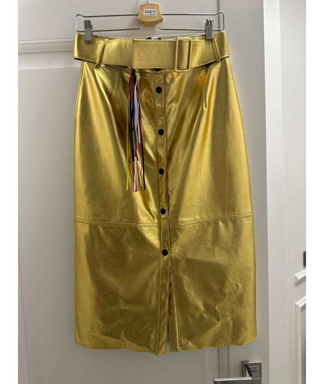 MSGM Золотая кожаная юбка миди, фото 5