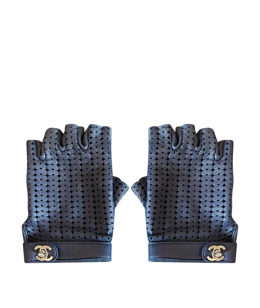 CHANEL Синие кожаные митенки, фото 1