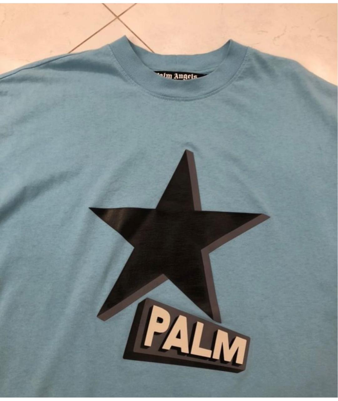 PALM ANGELS Голубая хлопковая футболка, фото 2