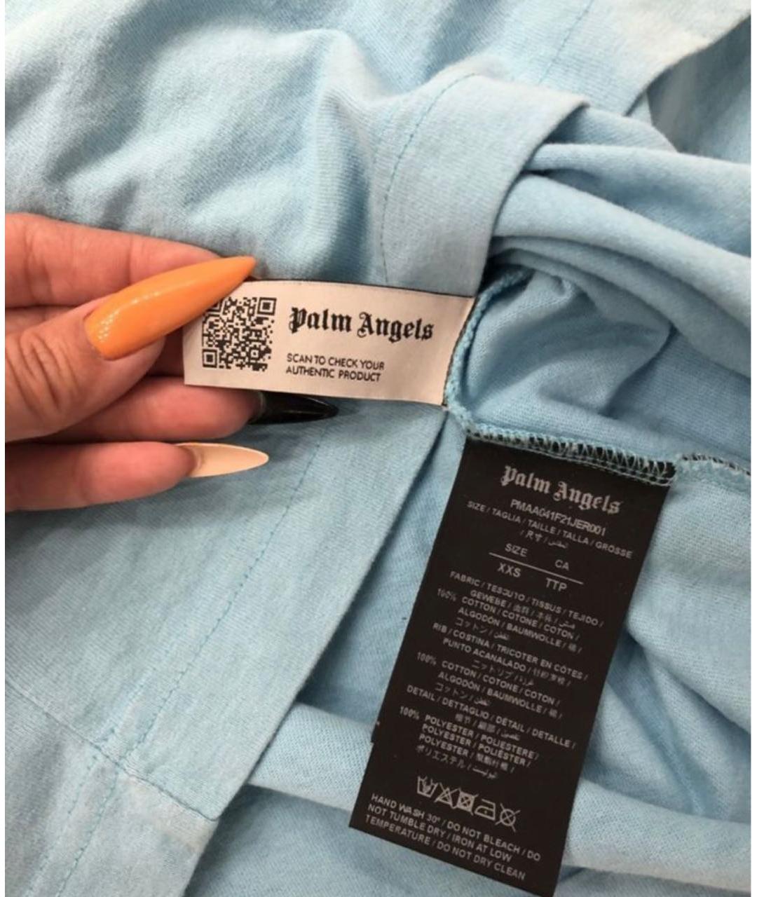 PALM ANGELS Голубая хлопковая футболка, фото 5