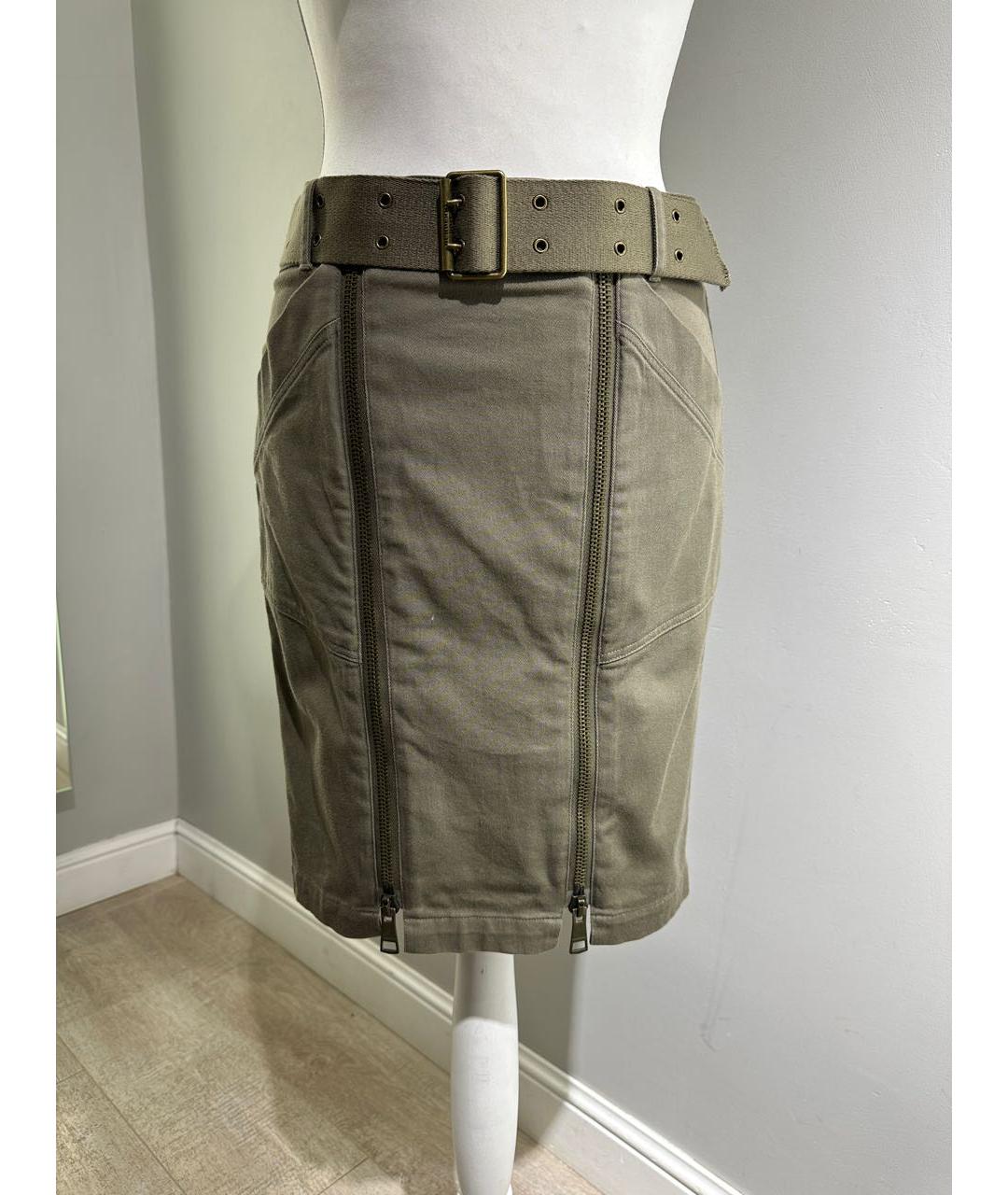 BURBERRY Хаки деним юбка миди, фото 8