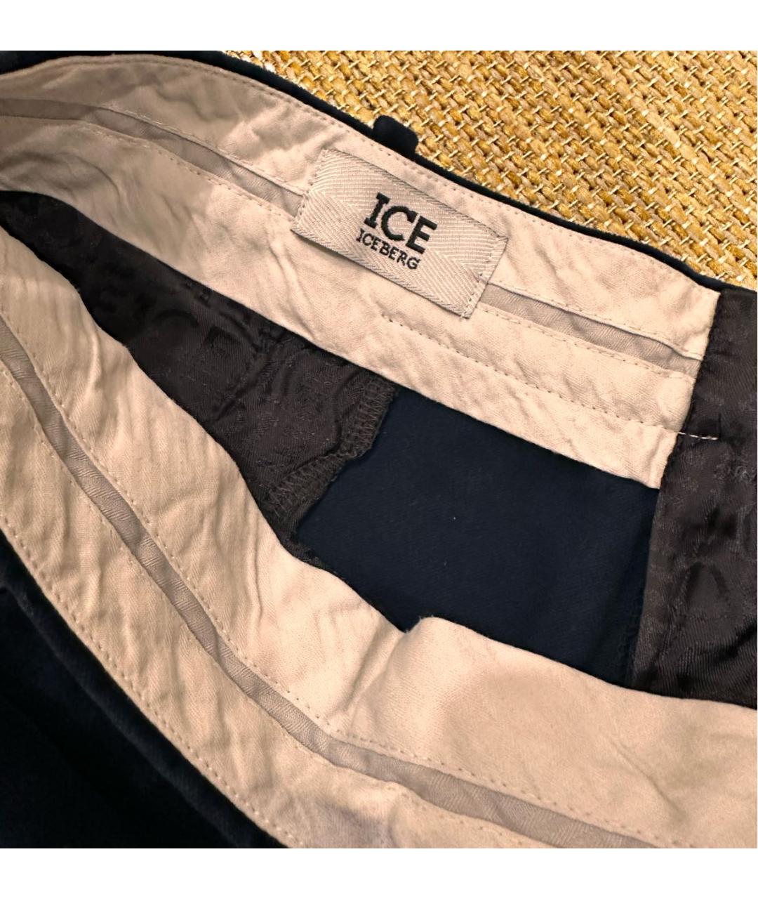 ICEBERG Темно-синие бархатные прямые брюки, фото 3