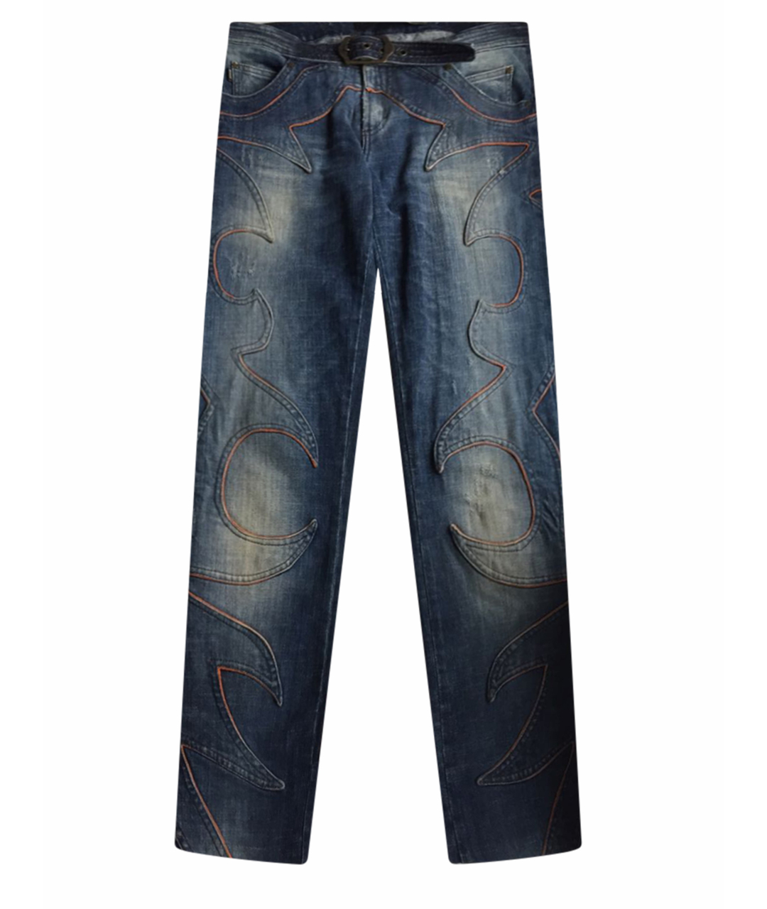 JUST CAVALLI Синие хлопко-эластановые прямые джинсы, фото 1